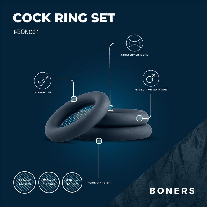 Boners 3個セット シリコンコックリング(グレー) ❤️Boners Boners 3個セット シリコンコックリング(グレー) ❤️Boners
