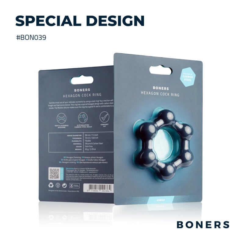 Boners ヘキサゴン コックリング スチールボール付き ❤️Boners Boners ヘキサゴン コックリング スチールボール付き ❤️Boners