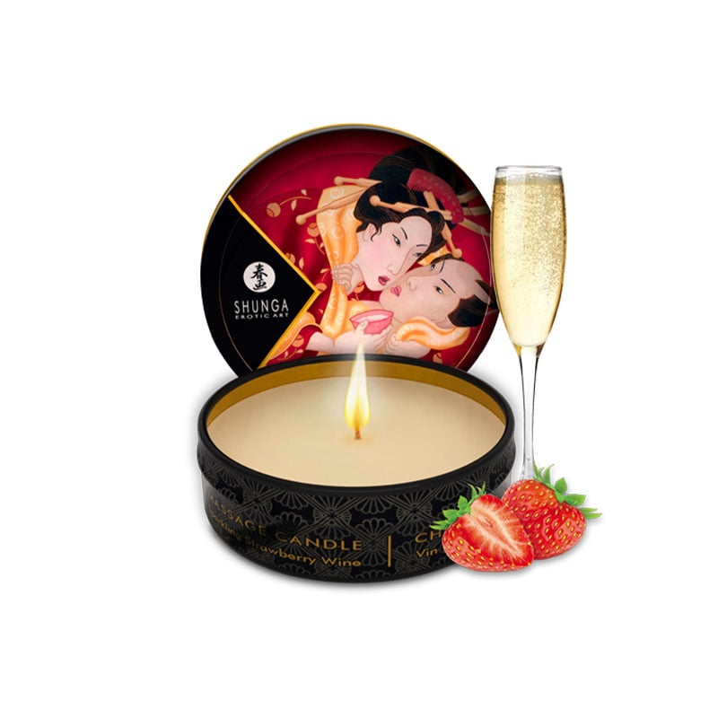 Shunga Romantiline Massaažiküünal Maasika Šampanja 30ml❤️Shunga