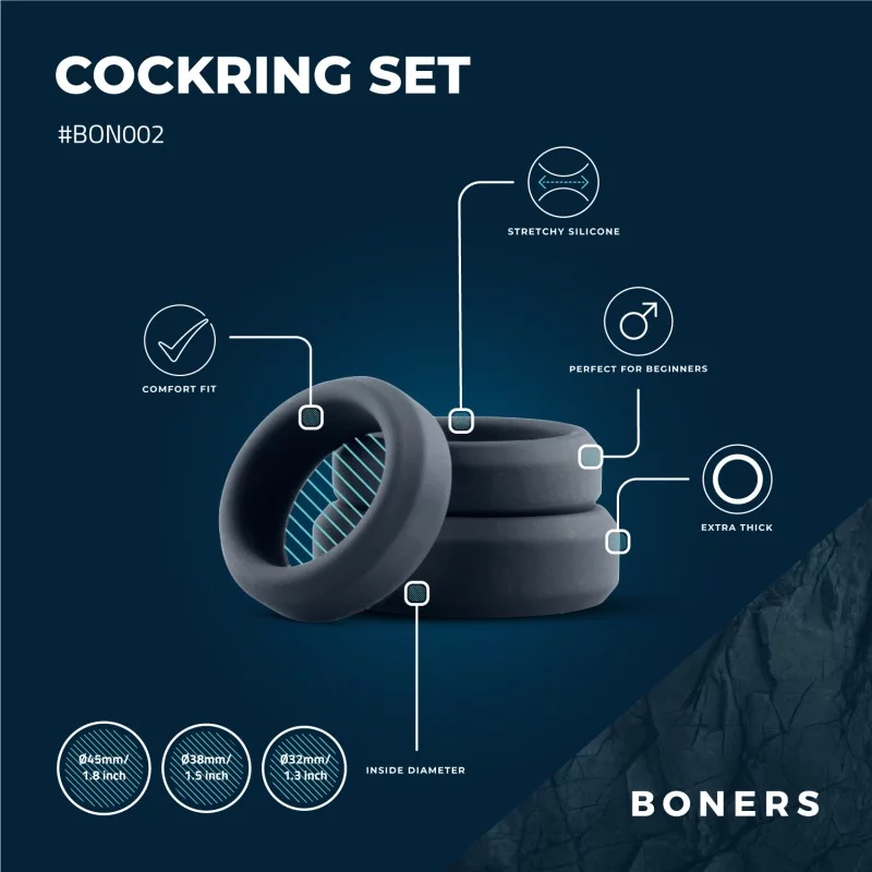 Boners 3 Pack Flat Cock Rings ❤️Boners
