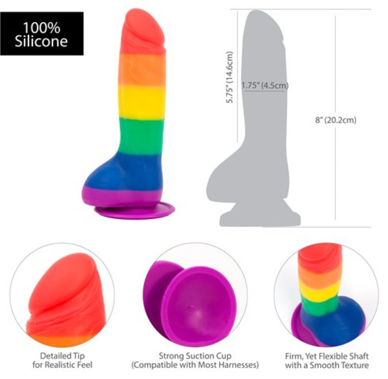 Addiction Justin Rainbow Silicone Dildo 7.5 Inch ❤️Addiction