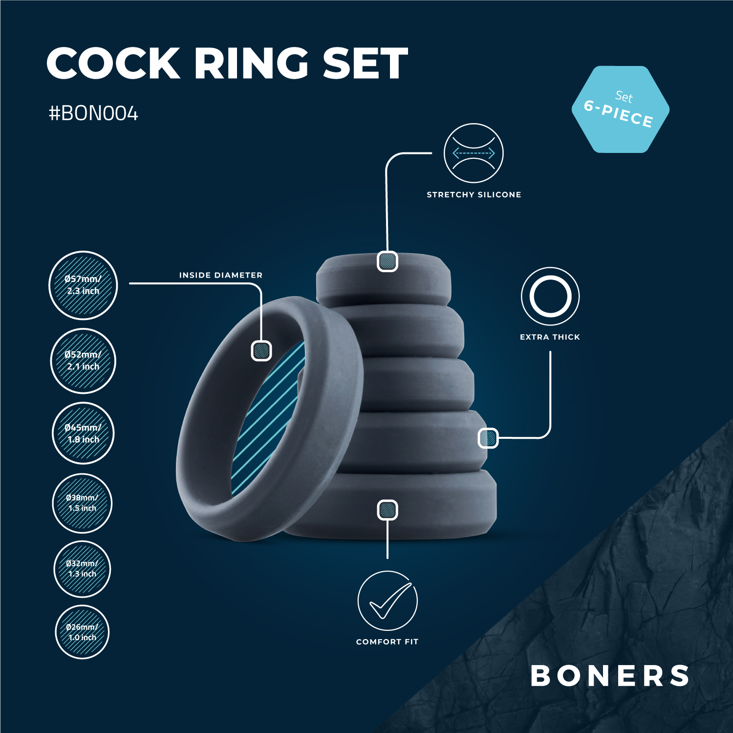 Boners 6-Piece Cock Ring Set ❤️Boners