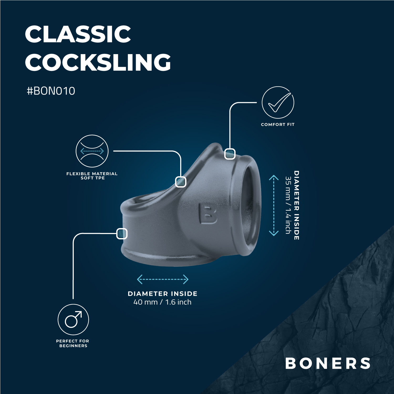 Boners Cock Ring & Ball Sling - Grey ❤️Boners