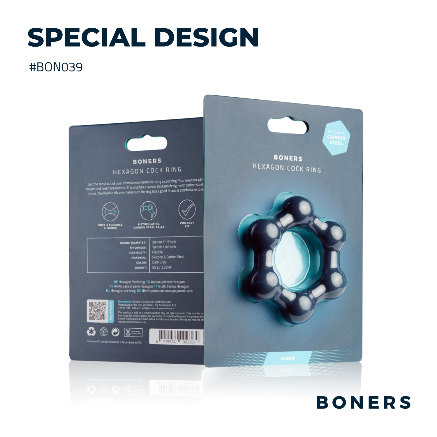 Boners Hexagon Cock Ring with Steel Balls ❤️Boners