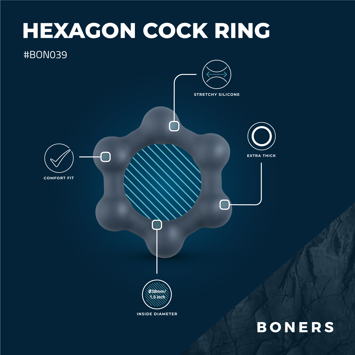 Boners Hexagon Cock Ring with Steel Balls ❤️Boners
