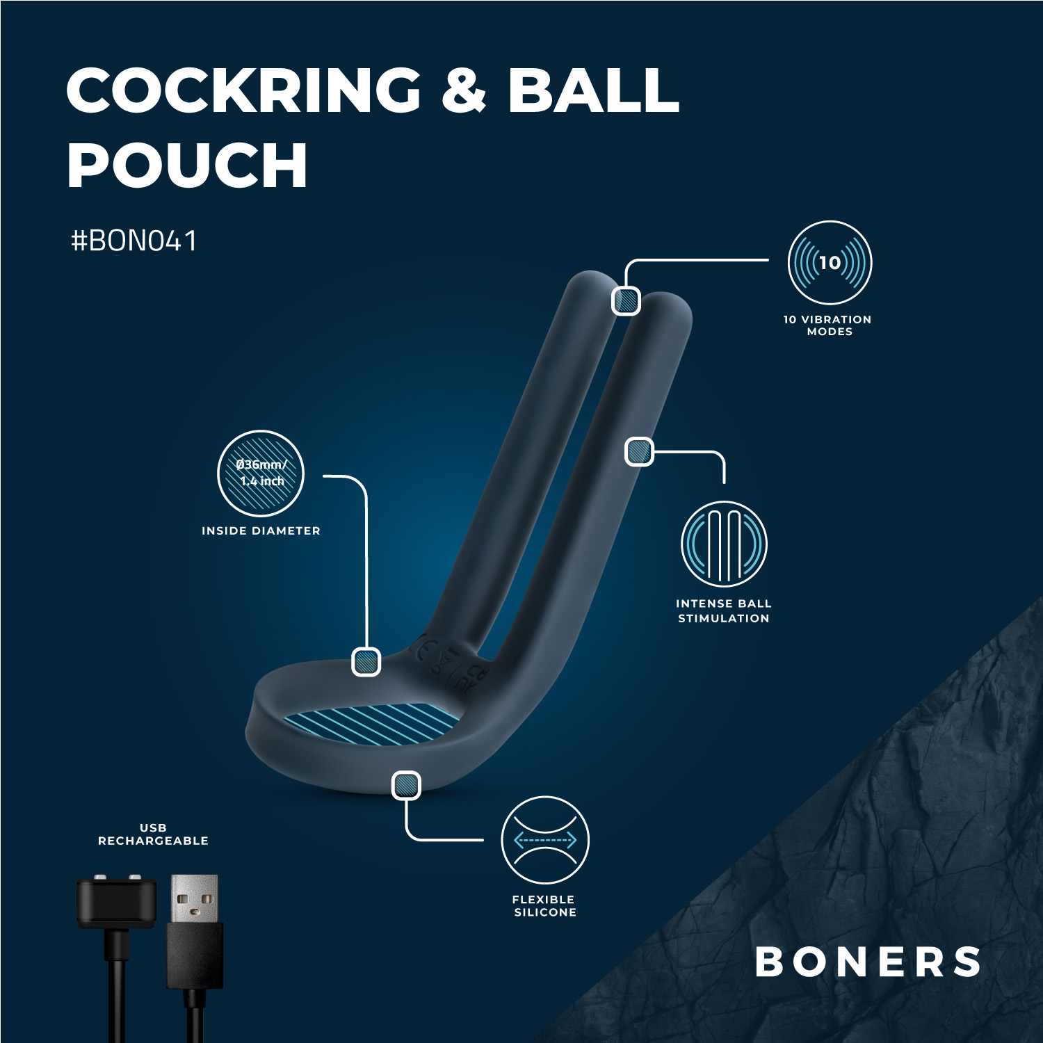 Boners Cock Ring & Ball Stimulator - Blue ❤️Boners