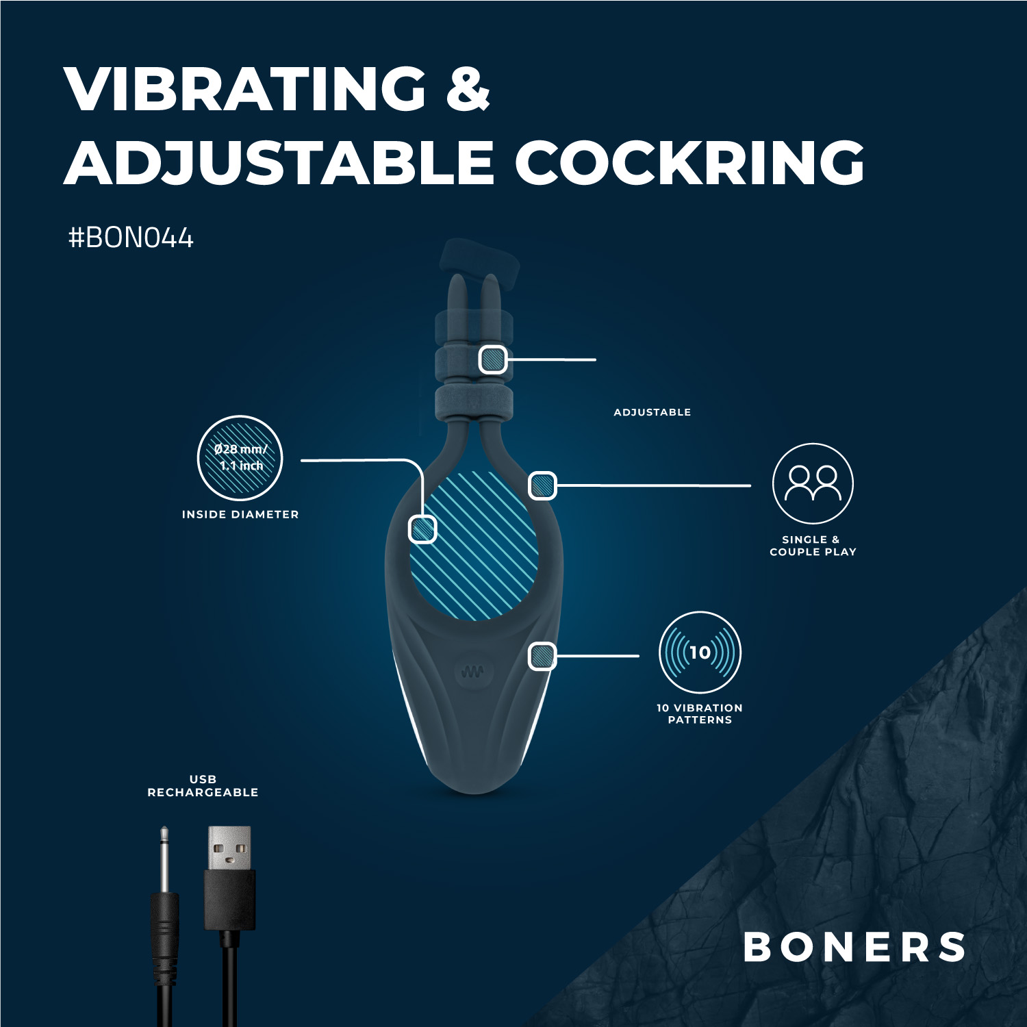 Boners Adjustable Blue Cock Ring ❤️Boners