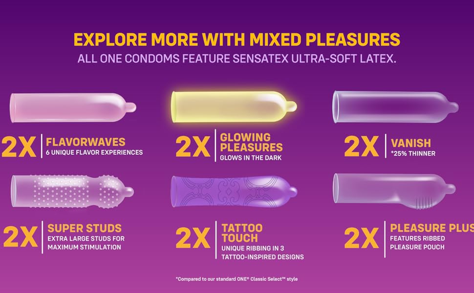 ONE Mixed Pleasures Condom Variety Pack 12ct - 6 Types ❤️ONE